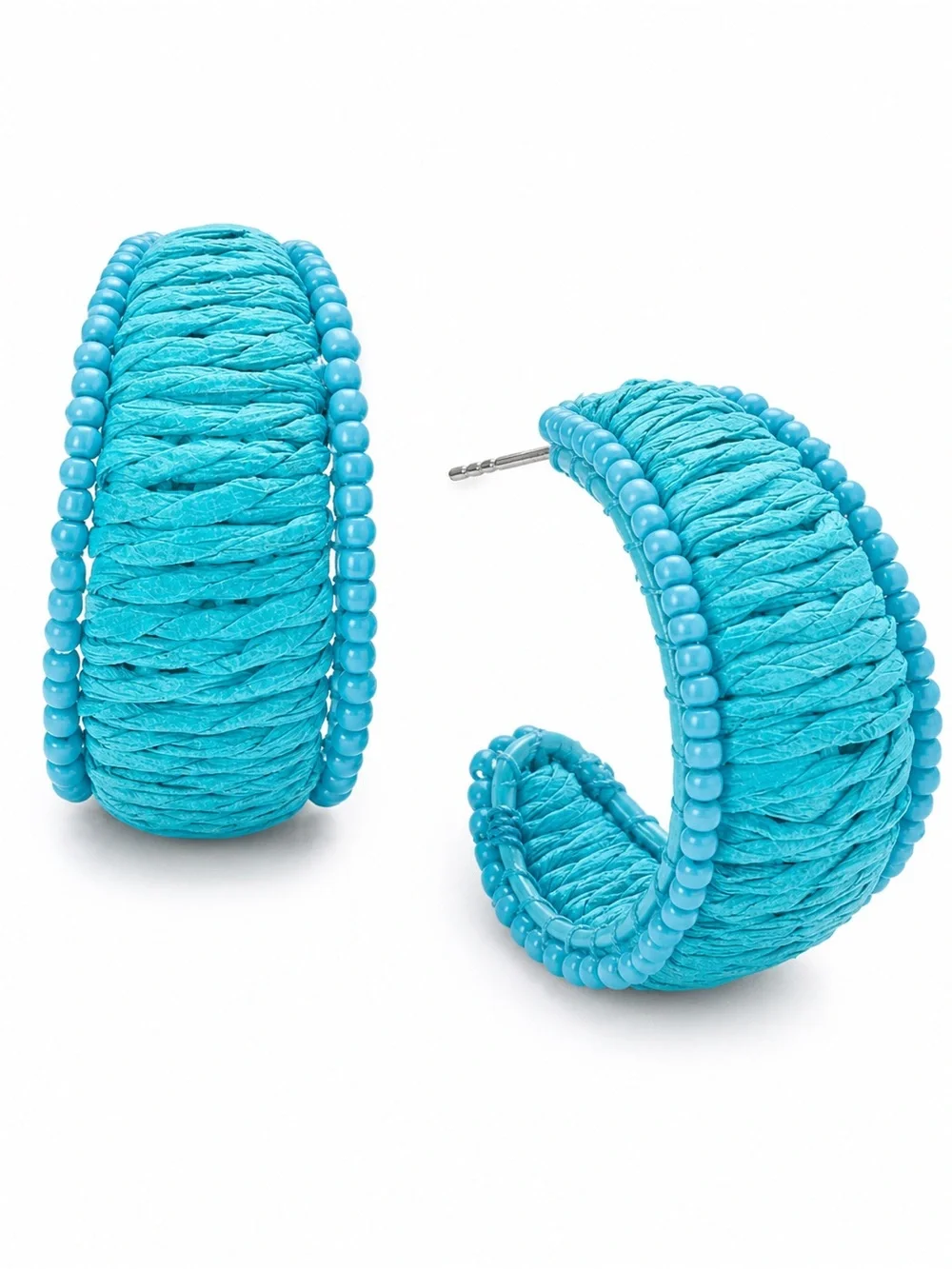 Beaded Turquoise Hoop Earrings Southwestern Boho Statement Hoops